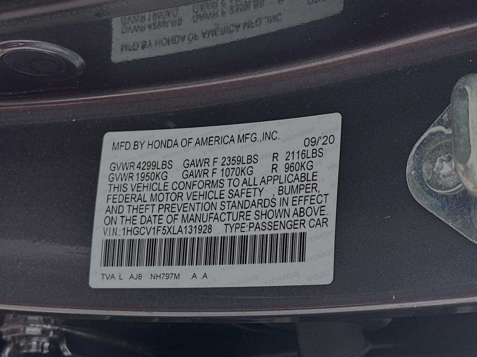 2020 Honda Accord EX-L 1.5T CVT