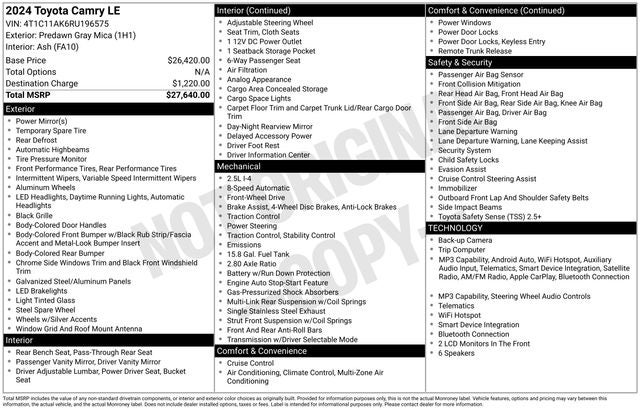 2024 Toyota Camry LE 4D Sedan