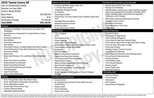 2025 Toyota Camry SE 4D Sedan