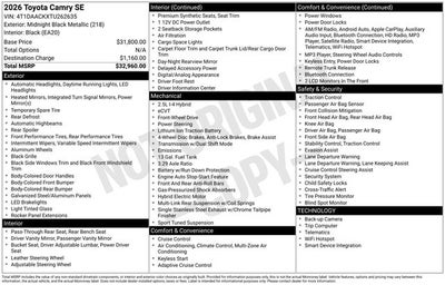 2026 Toyota Camry SE 4D Sedan