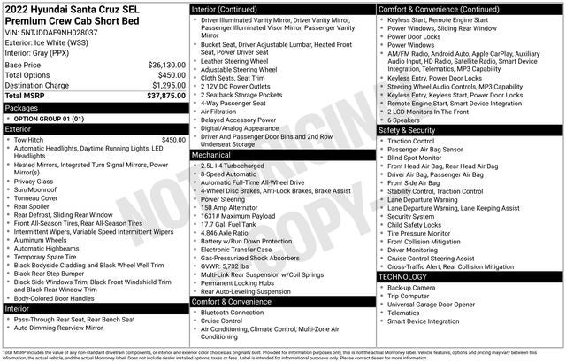 2022 Hyundai Santa Cruz SEL Premium 4D Crew Cab