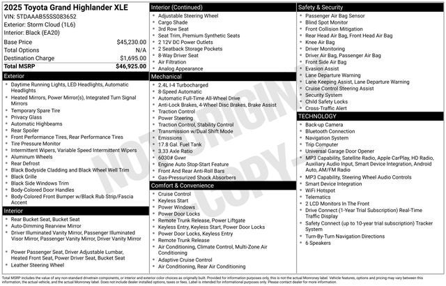 2025 Toyota Grand Highlander XLE 4D Sport Utility