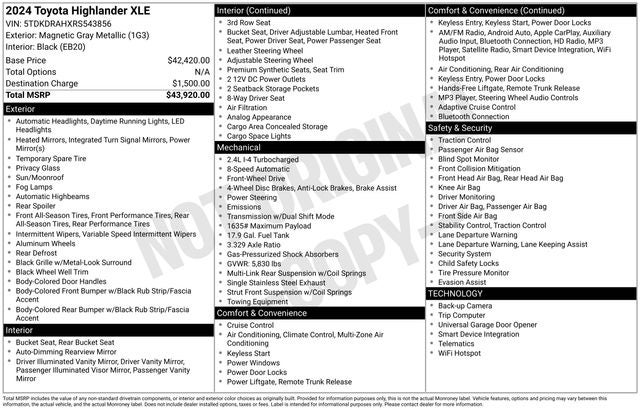 2024 Toyota Highlander XLE 4D Sport Utility