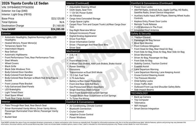 2026 Toyota Corolla LE 4D Sedan