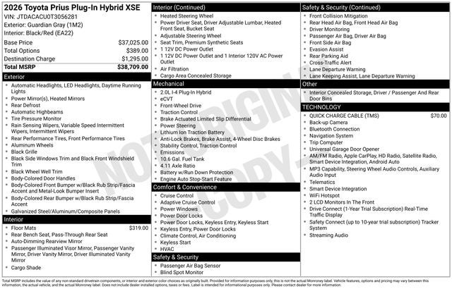 2026 Toyota Prius Plug-In Hybrid XSE 5D Hatchback
