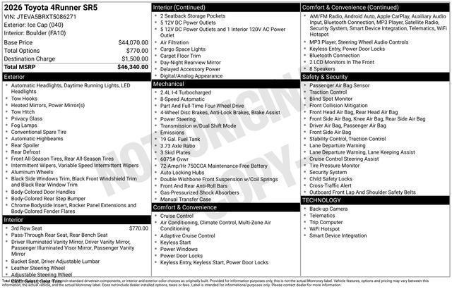 2026 Toyota 4Runner SR5 4D Sport Utility