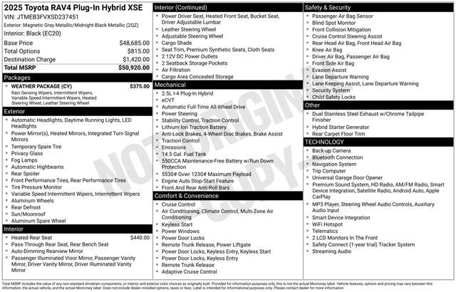 2025 Toyota RAV4 Plug-In Hybrid XSE 4D Sport Utility