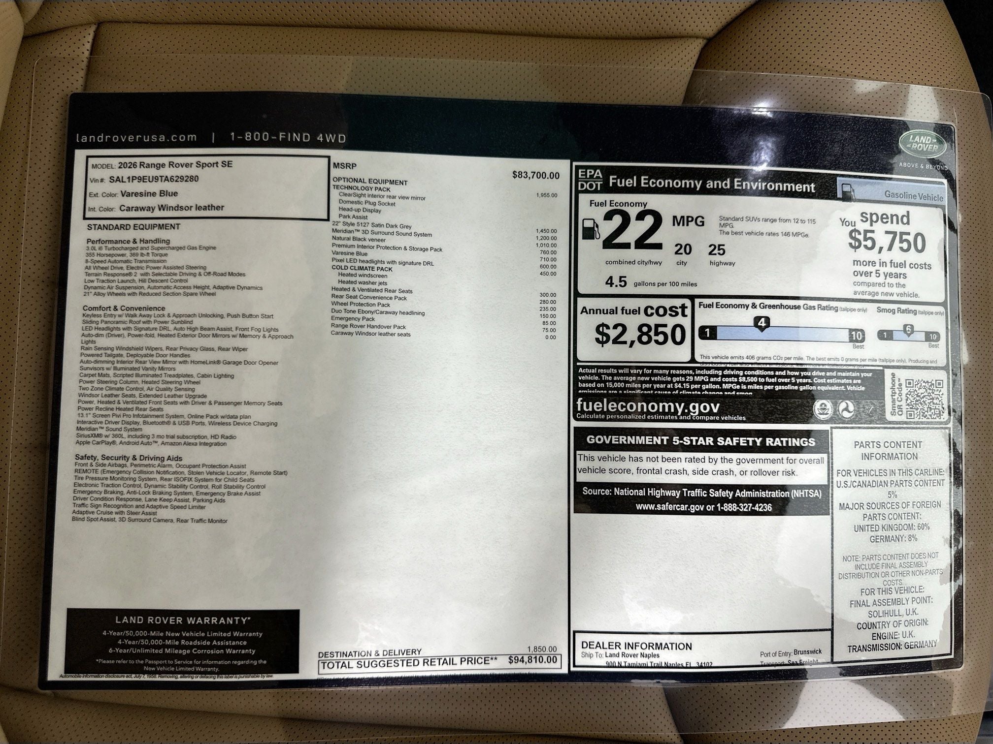 2026 Land Rover Range Rover Sport SE