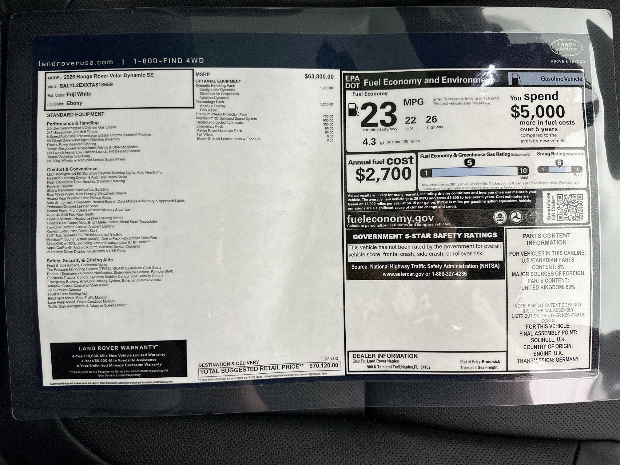 2026 Land Rover Range Rover Velar Dynamic SE